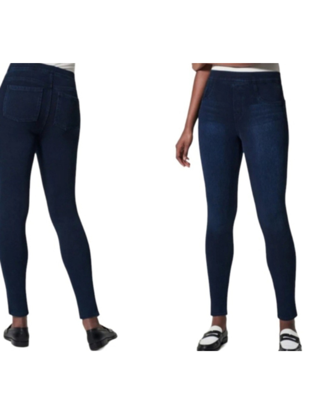 SPANX Women Elastic Waistband Pull-On Blue Skinny Jeans Large Waist 32 Inseam 27